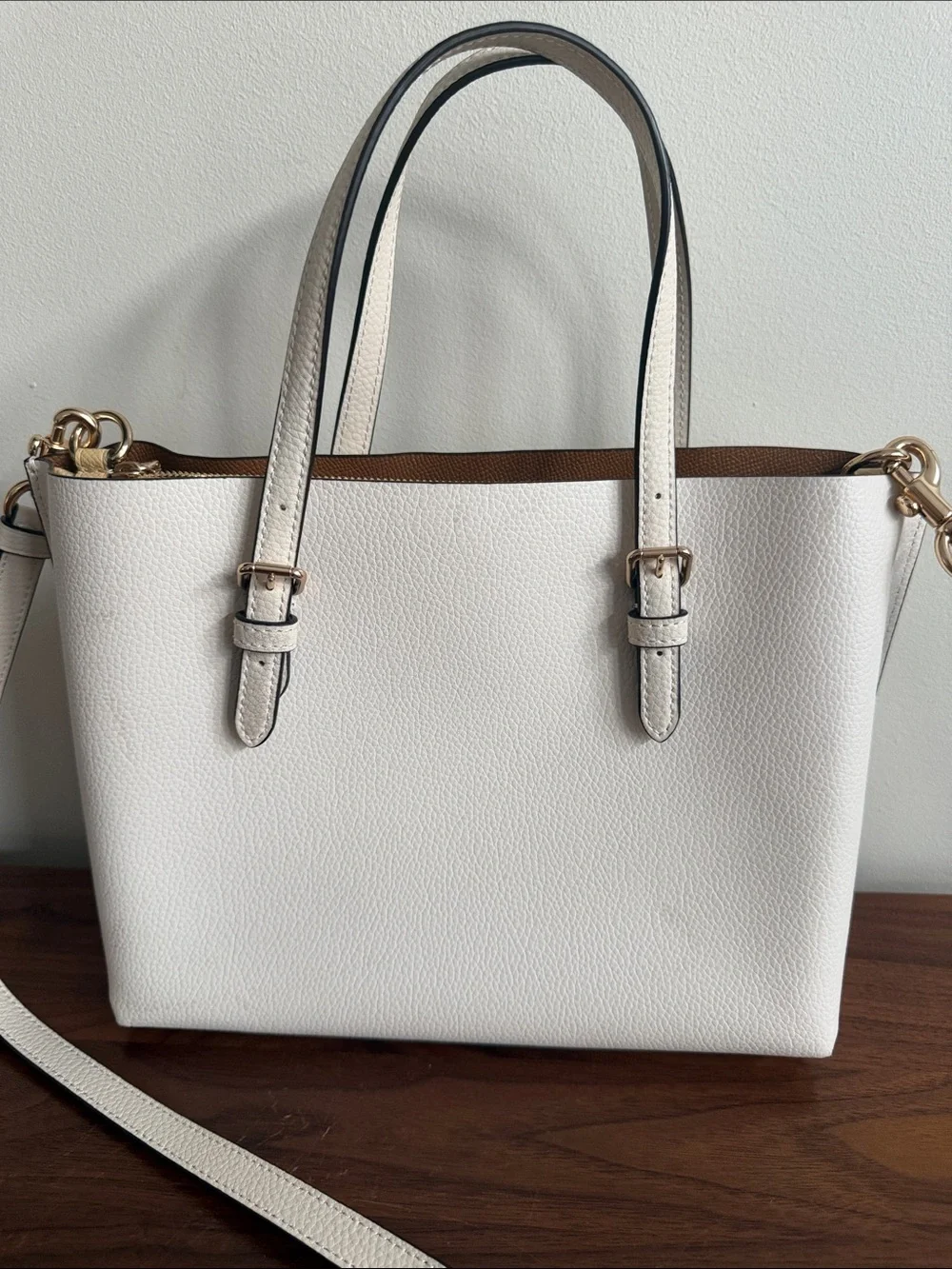 Coach C4084 Mollie Tote Bag Cream Pebble Leather Shoulder Bag with Gold Hardware